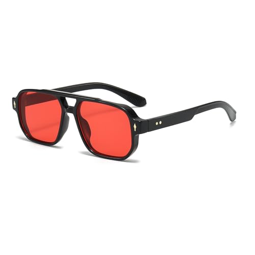 YAMEIZE Retro Pilot Double Bridge Rechteck - Sonnenbrille für Damen Herren Klassischer Style Quadrat Vintage Brillen UV400 Schutz Fahren Outdoor von YAMEIZE