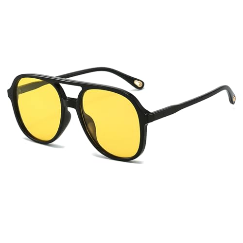 YAMEIZE Retro Polarisierte 70s Rechteck Sonnenbrille für Damen Herren Pilot Quadrat UV400 Schutz Oversized Double Bridge Brille Fahren Outdoor von YAMEIZE