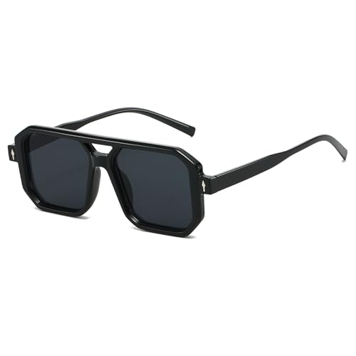 YAMEIZE Retro Sonnenbrille für Damen Herren Vintage 70er Jahre Rechteckige Sonnenbrille Doppel Brücke Pilotenbrille Eckig Rahmen Mode UV400 Schutz von YAMEIZE