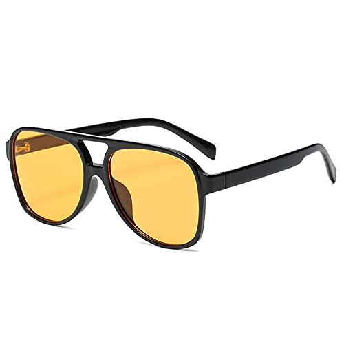 YAMEIZE Retro Rechteckige Sonnenbrille für Damen Herren Doppelsteg UV400 Schutzbrille Outdoo (Schwarz/Gelb) von YAMEIZE