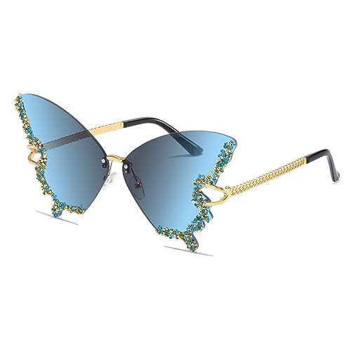 YAMEIZE Schmetterling Sonnenbrille Randlose Vintage Brillen-Lustige Diamond Strass Disco Brille für Herren Damen Getönte Rave Brille Festival Sonnenbrille von YAMEIZE