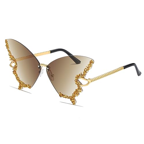 YAMEIZE Schmetterling Sonnenbrille Randlose Vintage Brillen-Lustige Diamond Strass Disco Brille für Herren Damen Getönte Rave Brille Festival Sonnenbrille von YAMEIZE