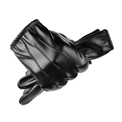 YAMEIZE Schwarze Leder Handschuhe Mittens für - Damen Herren Winter Touchscreen Warme Handschuhe Driving Shopping im Freien von YAMEIZE
