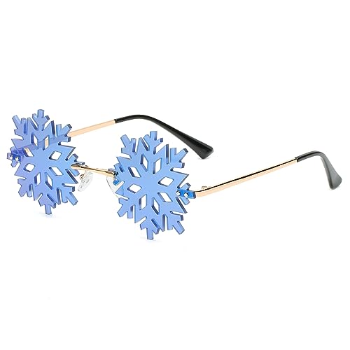 YAMEIZE Snowflake Form Randlos Sonnenbrillen für - Damen Herren Neuheit Unique Party Kleine Mirrored Brille Christmasn Spaß Brille von YAMEIZE