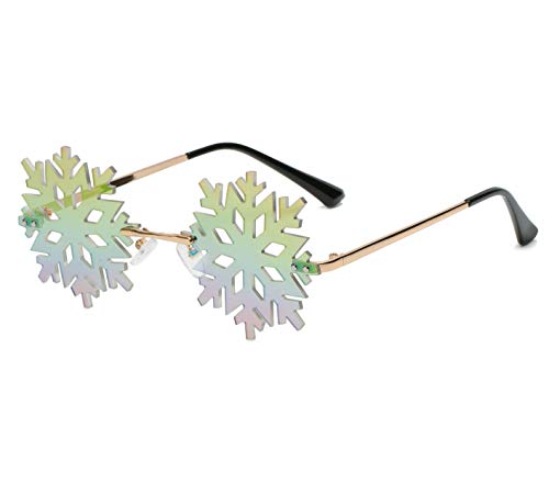 YAMEIZE Snowflake Form Randlos Sonnenbrillen für - Damen Herren Neuheit Unique Party Kleine Mirrored Brille Christmasn Spaß Brille von YAMEIZE