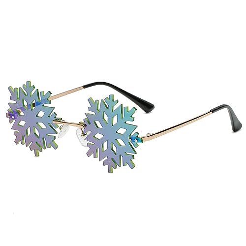 YAMEIZE Snowflake Form Randlos Sonnenbrillen für - Damen Herren Neuheit Unique Party Kleine Mirrored Brille Christmasn Spaß Brille von YAMEIZE