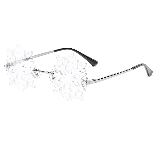 YAMEIZE Snowflake Form Randlos Sonnenbrillen für - Damen Herren Neuheit Unique Party Kleine Mirrored Brille Christmasn Spaß Brille von YAMEIZE