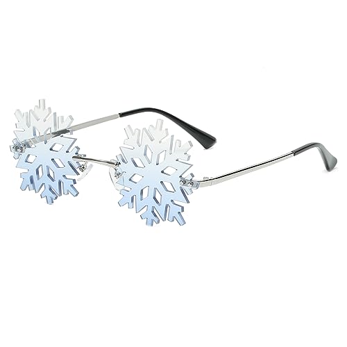 YAMEIZE Snowflake Form Randlos Sonnenbrillen für - Damen Herren Neuheit Unique Party Kleine Mirrored Brille Christmasn Spaß Brille von YAMEIZE