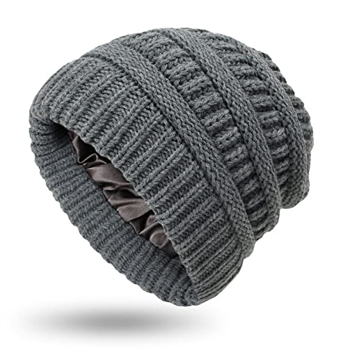 YAMEIZE Soft Knit Hat für Damen - und Herren Warme Slouchy Beanie Mütze mit Seide Lined Baumwolle Wintermütze für Mädchen im Freien von YAMEIZE