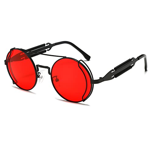 YAMEIZE Sonnenbrille Damen Vintage Runde Steampunk-mit UV400 Schutz Metallrahmen Brille Fahren für Herren Goldrahmen Schwarzgrau von YAMEIZE