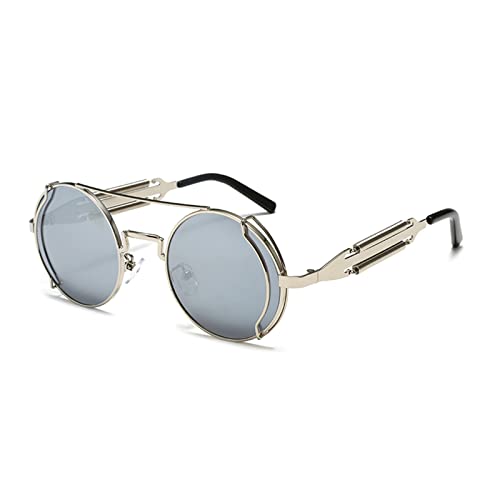 YAMEIZE Sonnenbrille Damen Vintage Runde Steampunk-mit UV400 Schutz Metallrahmen Brille Fahren für Herren Schwarzer Rahmen Schwarzgrau von YAMEIZE