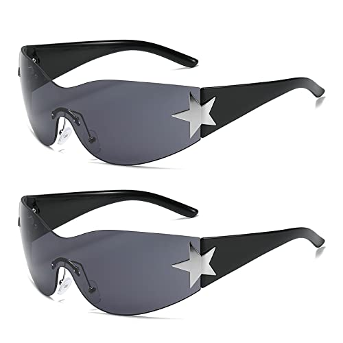 YAMEIZE Sport Sonnenbrille Fahrradbrille Wraparound Herren-Randlos Oval UV400 Schutz Fahren Golf Damen Brille Schwarz Schwarz Grau von YAMEIZE