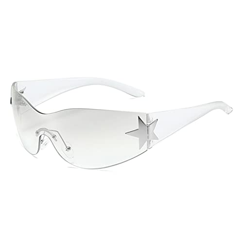 YAMEIZE Sport Sonnenbrille Fahrradbrille Wraparound Herren-Randlos Oval UV400 Schutz Fahren Golf Damen Brille Transparent Silber von YAMEIZE