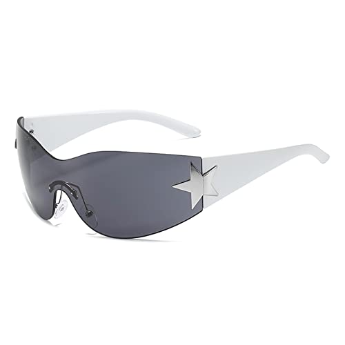 YAMEIZE Sport Sonnenbrille Fahrradbrille Wraparound Herren-Randlos Oval UV400 Schutz Fahren Golf Damen Brille Weiß Schwarz Grau von YAMEIZE