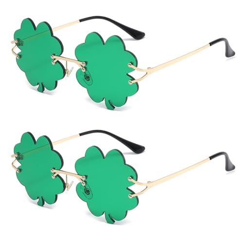 YAMEIZE St. Patrick's Day Grün Four Leaf Irland - Sonnenbrille Leprechaun Kostüm Brille Metall Rahmen Damen Herren Party von YAMEIZE