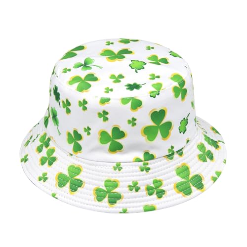 YAMEIZE St. Patrick's Day Grünes Blatt Bucket Hut - für Damen Herren Irischen Sonnenhut Double-Side-Wear Reversible Grünen Fischer Hut Kostüm Reise Strand Party von YAMEIZE