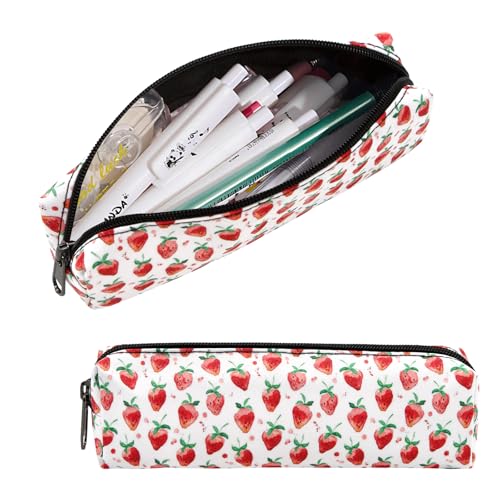 YAMEIZE Süße Erdbeere Federmäppchen für Mädchen Damen Tragbares Federmäppchen mit Reißverschlussfach Schreibtisch Schreibwaren Organizer Stiftetui für Schule College Büro von YAMEIZE