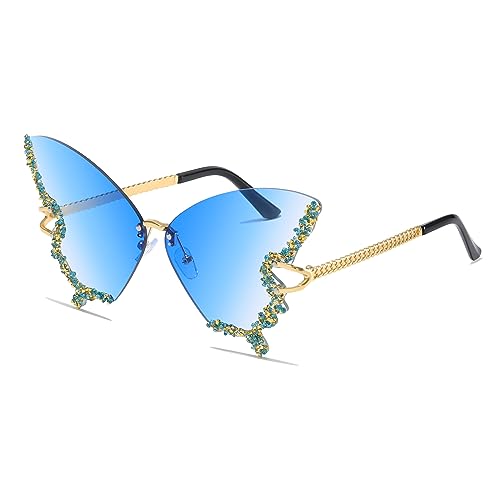 YAMEIZE Schmetterling Sonnenbrille Randlose Vintage Brillen-Lustige Diamond Strass Disco Brille für Herren Damen Getönte Rave Brille Festival Sonnenbrille von YAMEIZE