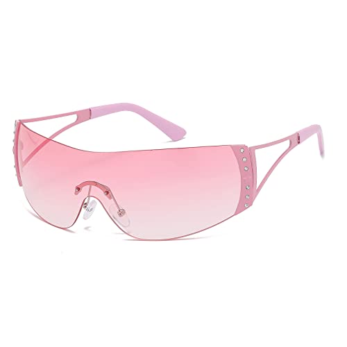 YAMEIZE Trendige randlose Y2K Wraparound Sonnenbrille - für Frauen Männer Stylish Frameless Oversized Wrap Around Glasses Cycling Sport Shopping Outdoor von YAMEIZE