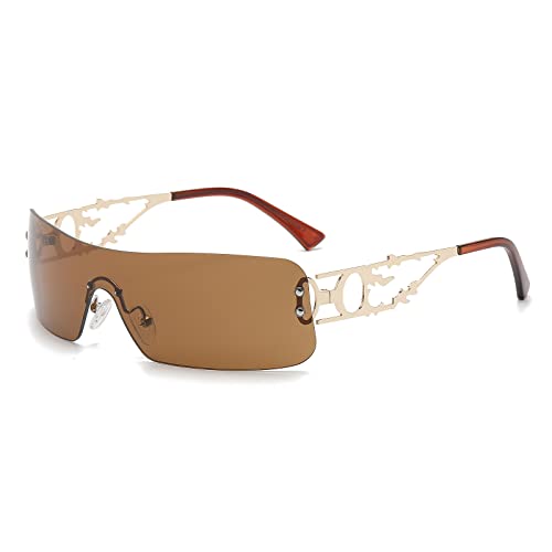 YAMEIZE Trendige randlose Y2K Wraparound Sonnenbrille - für Frauen Männer Stylish Oversized Wrap Around Brillen Fahren Einkaufen Outdoor von YAMEIZE