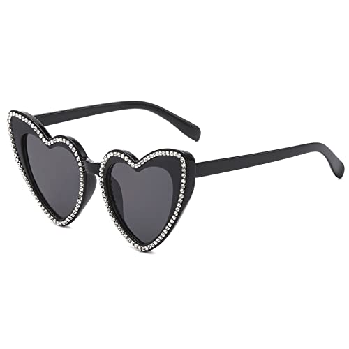 YAMEIZE Trendy Kleine Rhinestone Strass Liebe - Herz mit Sonnenbrille für Damen Herren Herz Shaped Diamond Bling Sonnenbrille UV400 Party Fahren von YAMEIZE