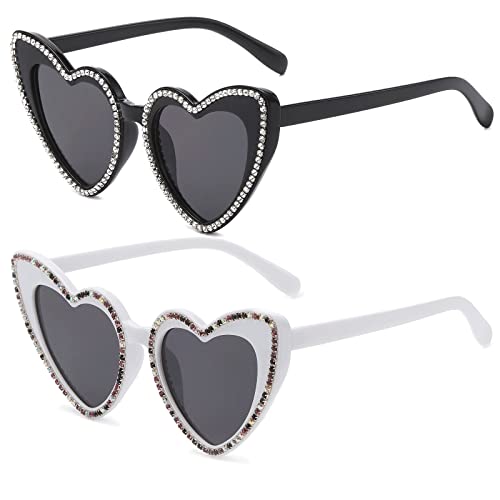 YAMEIZE Trendy Kleine Rhinestone Strass Liebe - Herz mit Sonnenbrille für Damen Herren Herz Shaped Diamond Bling Sonnenbrille UV400 Party Fahren von YAMEIZE