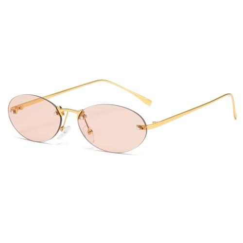 YAMEIZE Trendy Randlos Oval Metall Sonnenbrille - für Damen Herren Vintage Kleine Runde Brillen Fahren Outdoor von YAMEIZE