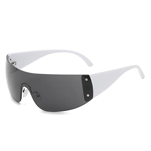 YAMEIZE Trendy Y2K Wraparound Sonnenbrille für - Damen Herren Rimless Oversized Wrap Around Eyewear UV400 Schutz Personalisierte Sport Shade Outdoor von YAMEIZE