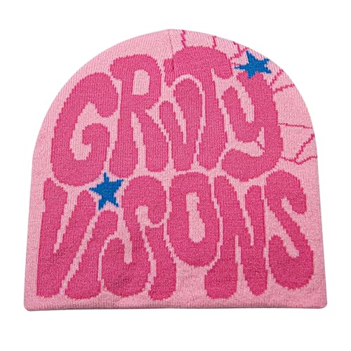 YAMEIZE Unisex Mütze Y2K Web Letter - Strickmützen für Damen Herren Elastisches Web Beanie Mütze Winter Warm Slouchy Strickmütze Outdoor von YAMEIZE