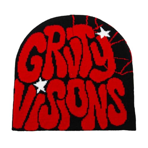 YAMEIZE Unisex Mütze Y2K Web Letter - Strickmützen für Damen Herren Elastisches Web Beanie Mütze Winter Warm Slouchy Strickmütze Outdoor von YAMEIZE