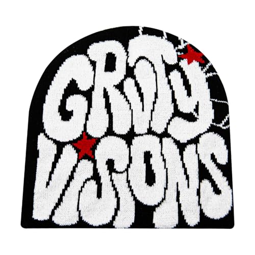 YAMEIZE Unisex Mütze Y2K Web Letter - Strickmützen für Damen Herren Elastisches Web Beanie Mütze Winter Warm Slouchy Strickmütze Outdoor von YAMEIZE