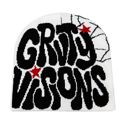 YAMEIZE Unisex Mütze Y2K Web Letter - Strickmützen für Damen Herren Elastisches Web Beanie Mütze Winter Warm Slouchy Strickmütze Outdoor von YAMEIZE