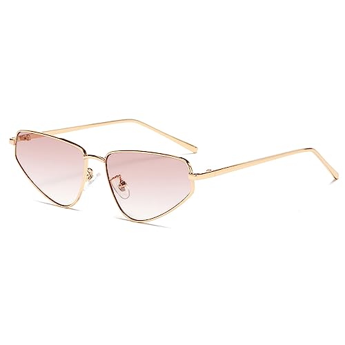 YAMEIZE Vintage Katzenauge Sonnenbrille für Damen und Herren Mode Retro Metallrahmen Randlose Rave Brille UV400 Schutz Gold Braun von YAMEIZE