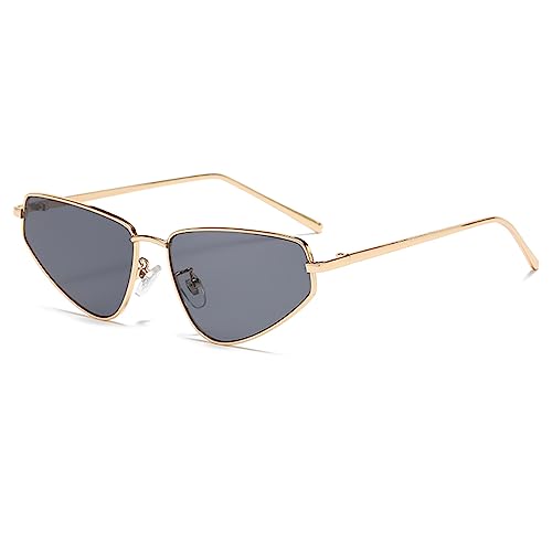 YAMEIZE Vintage Katzenauge Sonnenbrille für Damen und Herren Mode Retro Metallrahmen Randlose Rave Brille UV400 Schutz Gold Grau von YAMEIZE