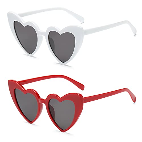 YAMEIZE Vintage Love Heart Sonnenbrille für Damen UV400 Schutzbrille Outdoor (Rot+Weiß) von YAMEIZE