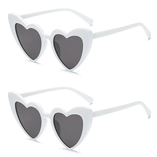 YAMEIZE Vintage Love Heart Sonnenbrille für Damen UV400 Schutzbrille Outdoor (Weiß+Weiß) von YAMEIZE