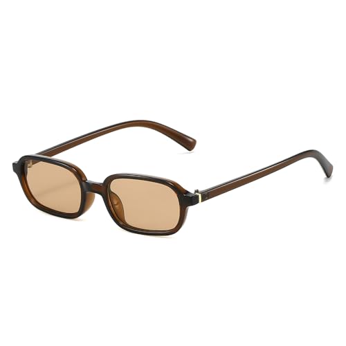 YAMEIZE Vintage Rechteckig Sonnenbrille für Frauen - Männer Retro 90s Jahre Schma Rechteckigel Sonnenbrille UV400 (Brauner Champagner) von YAMEIZE