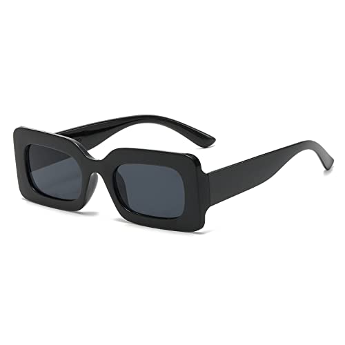 YAMEIZE Vintage Rechteckige Sonnenbrille Quadrat für Damen und Herren Retro Rechteckig Moda 90er Quadratisch Rahmen Schmal Brille Mit Uv Schutz Schwarz Grau von YAMEIZE