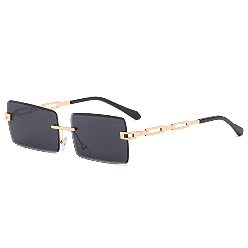 YAMEIZE Vintage Rectangle Bezeless Sonnenbrille für Damen Herren UV400 Schutz Retro Randlose Outdoor Sonnenbrille (Schwarz) von YAMEIZE