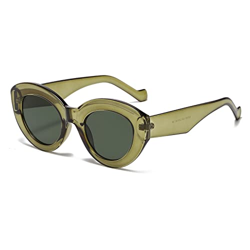 YAMEIZE Vintage Sonnenbrille Katzenauge für Damen Cat Eye Sunglasses Mode Retro Rave Y2k Brille Dicker Rahmen Grün von YAMEIZE