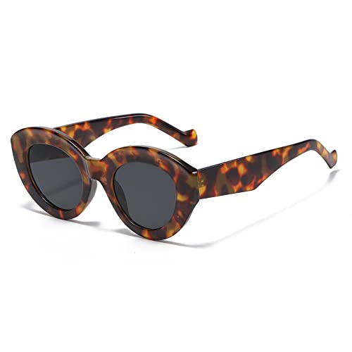 YAMEIZE Vintage Sonnenbrille Katzenauge für Damen Cat Eye Sunglasses Mode Retro Rave Y2k Brille Dicker Rahmen Leopard Grau von YAMEIZE