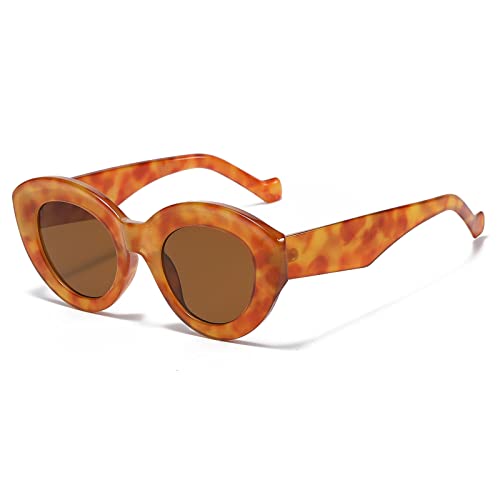 YAMEIZE Vintage Sonnenbrille Katzenauge für Damen Cat Eye Sunglasses Mode Retro Rave Y2k Brille Dicker Rahmen Orange Leopard Braun von YAMEIZE