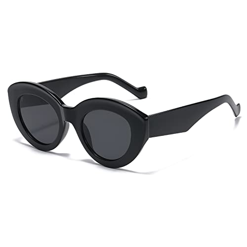 YAMEIZE Vintage Sonnenbrille Katzenauge für Damen Cat Eye Sunglasses Mode Retro Rave Y2k Brille Dicker Rahmen Schwarz Grau von YAMEIZE