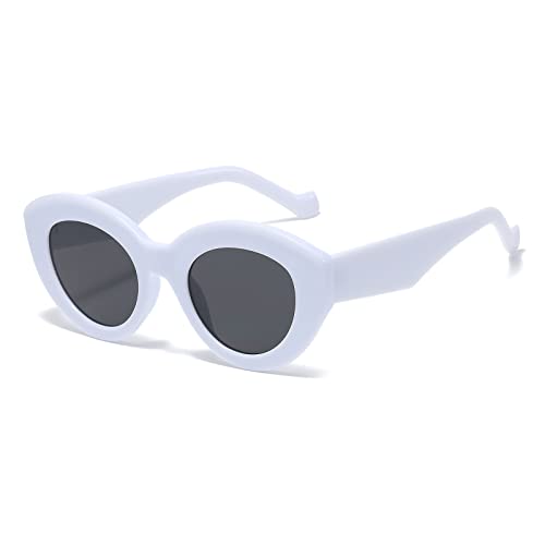 YAMEIZE Vintage Sonnenbrille Katzenauge für Damen Cat Eye Sunglasses Mode Retro Rave Y2k Brille Dicker Rahmen Weiß Grau von YAMEIZE