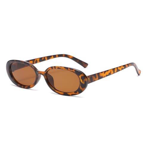 YAMEIZE Vintage Sonnenbrille Ovale für Damen Herren Kleine Ovale Sonnenbrille Trendige Moda 90er Jahre Retro Rave Sonnenbrille UV400-Schutz von YAMEIZE