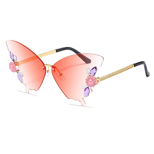 YAMEIZE Vintage Strass Schmetterling Rimless Sonnenbrillen - für Damen Herren Trendy Diamant Kristall Schmetterling geformt Rhinestone Butterfly Eyewear UV-Schutz Party von YAMEIZE