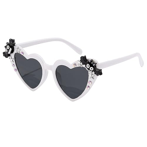 YAMEIZE Vintage Weiß Liebe Herz Skull - Sonnenbrille für Damen Herren Kinder Herzform Skull Pumpkin Bat Halloween Fancy Funny Brille Party Outdoor von YAMEIZE