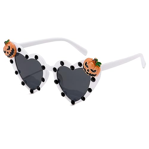 YAMEIZE Vintage Weiß Liebe Herz Skull - Sonnenbrille für Damen Herren Kinder Herzform Skull Pumpkin Bat Halloween Fancy Funny Brille Party Outdoor von YAMEIZE