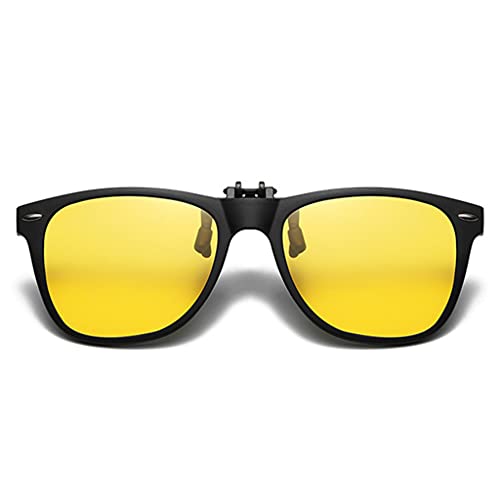 YAMEIZE Vintage polarisierte Clip-on Sonnenbrille Flip Up Anti Glare Brille für Männer Frauen (Nachtsicht Schwarzem Rahmen) von YAMEIZE
