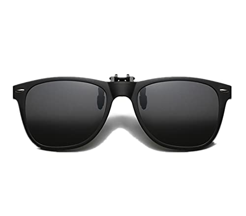 YAMEIZE Vintage polarisierte Clip-on Sonnenbrille Flip Up Anti Glare Brille für Männer Frauen (Schwarzer Rahmen Schwarz Grau) von YAMEIZE